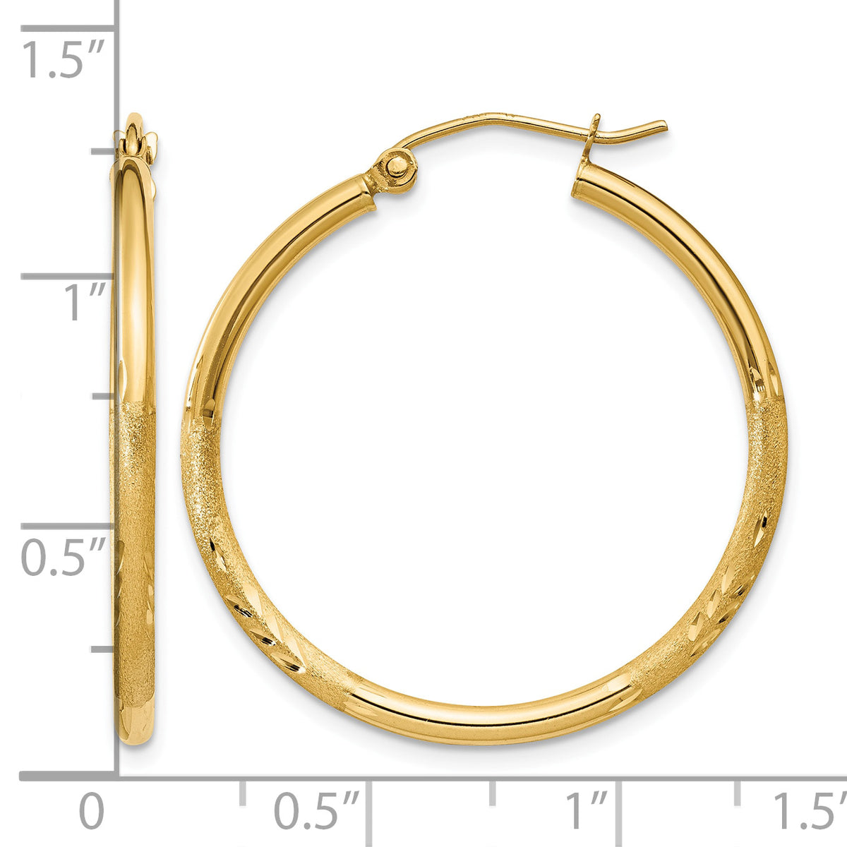 Gold Satin and Diamond-cut Hoop Earrings - 14k Yellow Gold / 2 mm / 30 mm