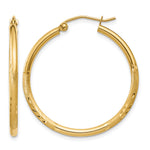 Gold Satin and Diamond-cut Hoop Earrings - 14k Yellow Gold / 2 mm / 30 mm