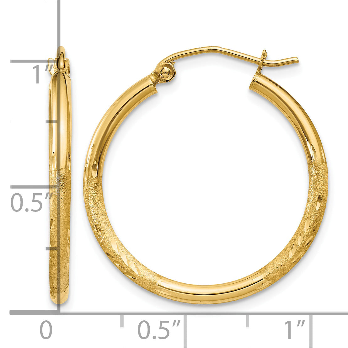 Gold Satin and Diamond-cut Hoop Earrings - 14k Yellow Gold / 2 mm / 25 mm