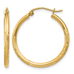 Gold Satin and Diamond-cut Hoop Earrings - 14k Yellow Gold / 2 mm / 25 mm