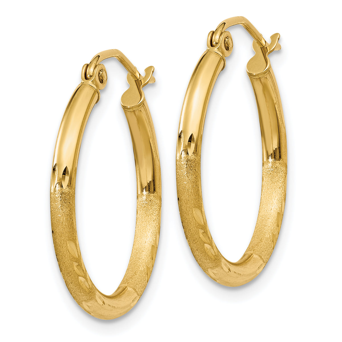 Gold Satin and Diamond-cut Hoop Earrings - 14k Yellow Gold / 2 mm / 20 mm