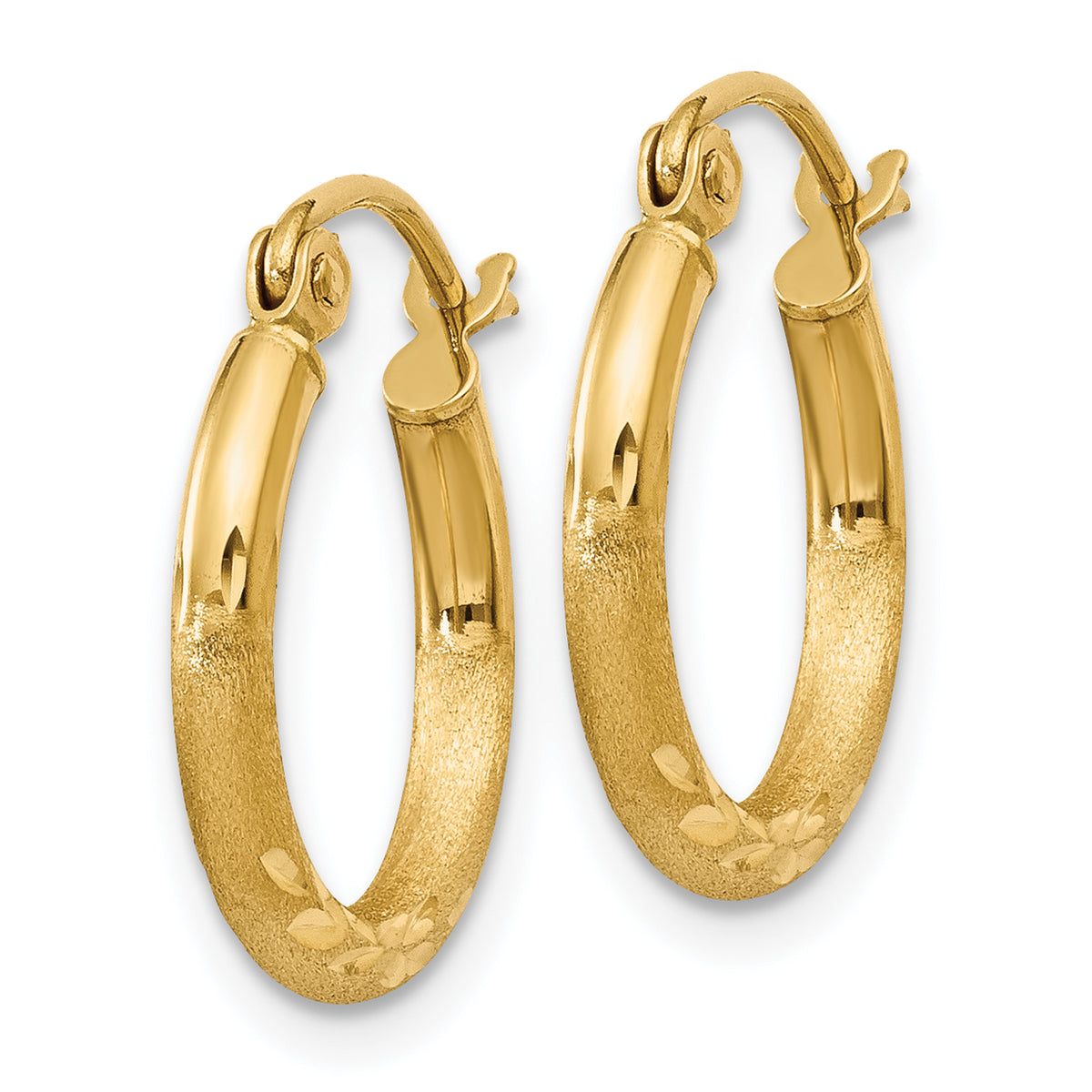Gold Satin and Diamond-cut Hoop Earrings - 14k Yellow Gold / 2 mm / 15 mm