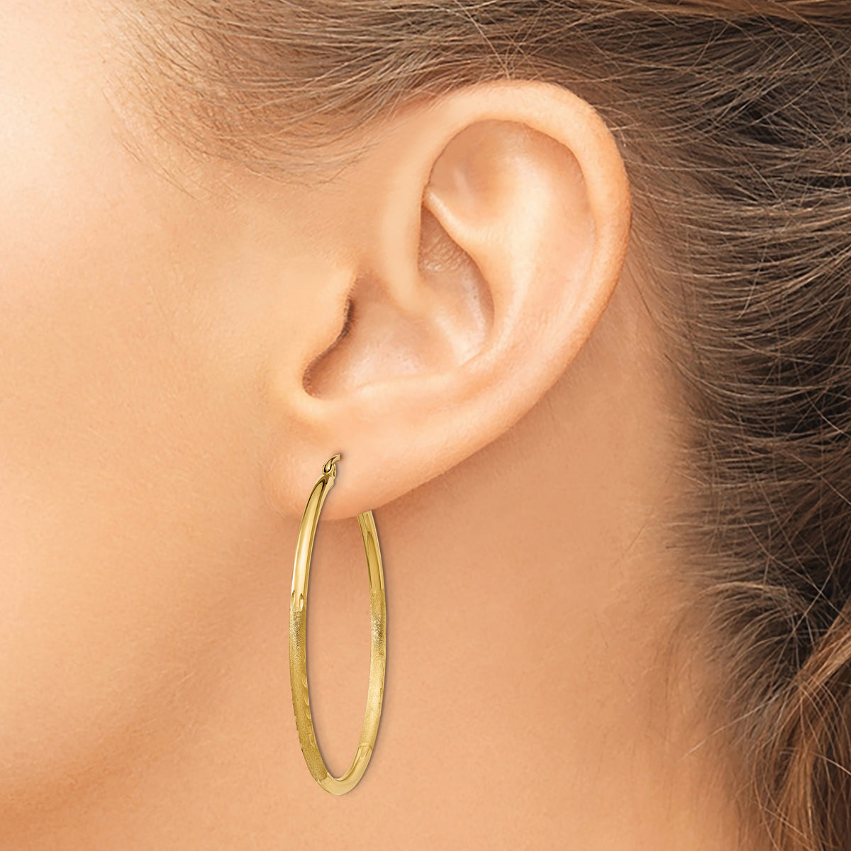 Gold Satin and Diamond-cut Hoop Earrings - 14k Yellow Gold / 2 mm / 40 mm