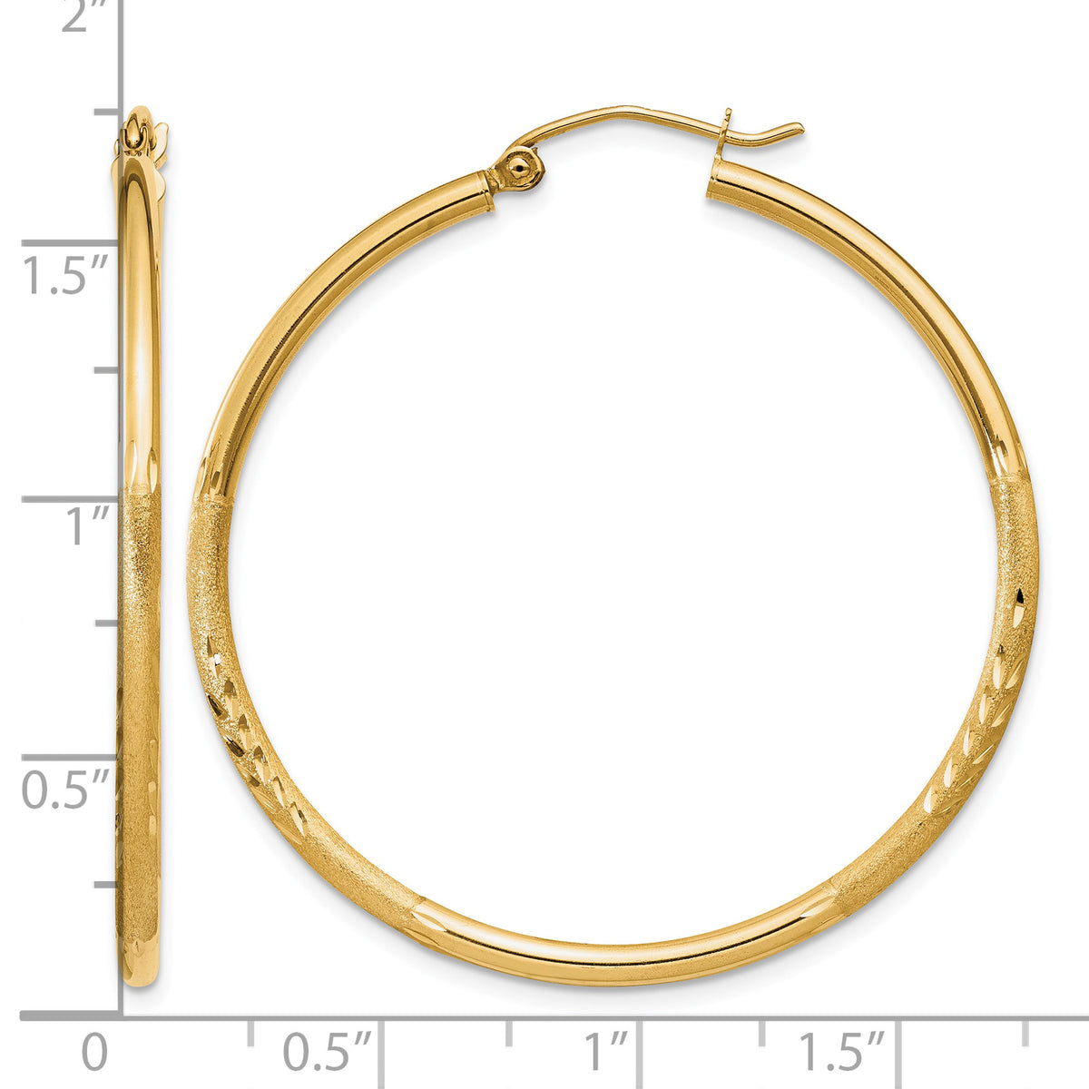 Gold Satin and Diamond-cut Hoop Earrings - 14k Yellow Gold / 2 mm / 40 mm