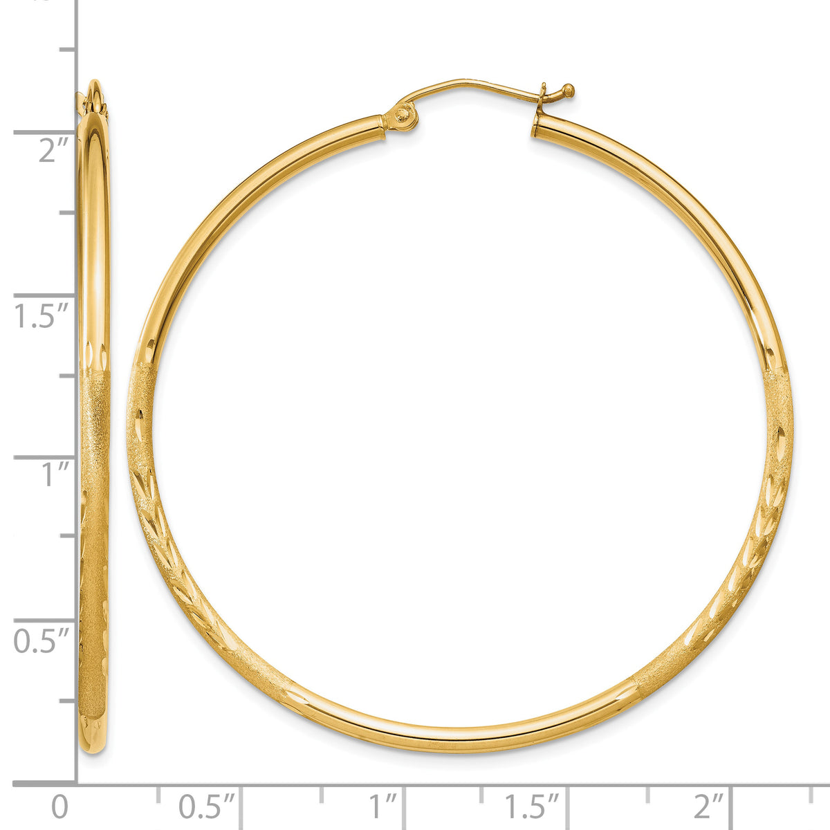 Gold Satin and Diamond-cut Hoop Earrings - 14k Yellow Gold / 2 mm / 50 mm