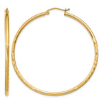 Gold Satin and Diamond-cut Hoop Earrings - 14k Yellow Gold / 2 mm / 50 mm