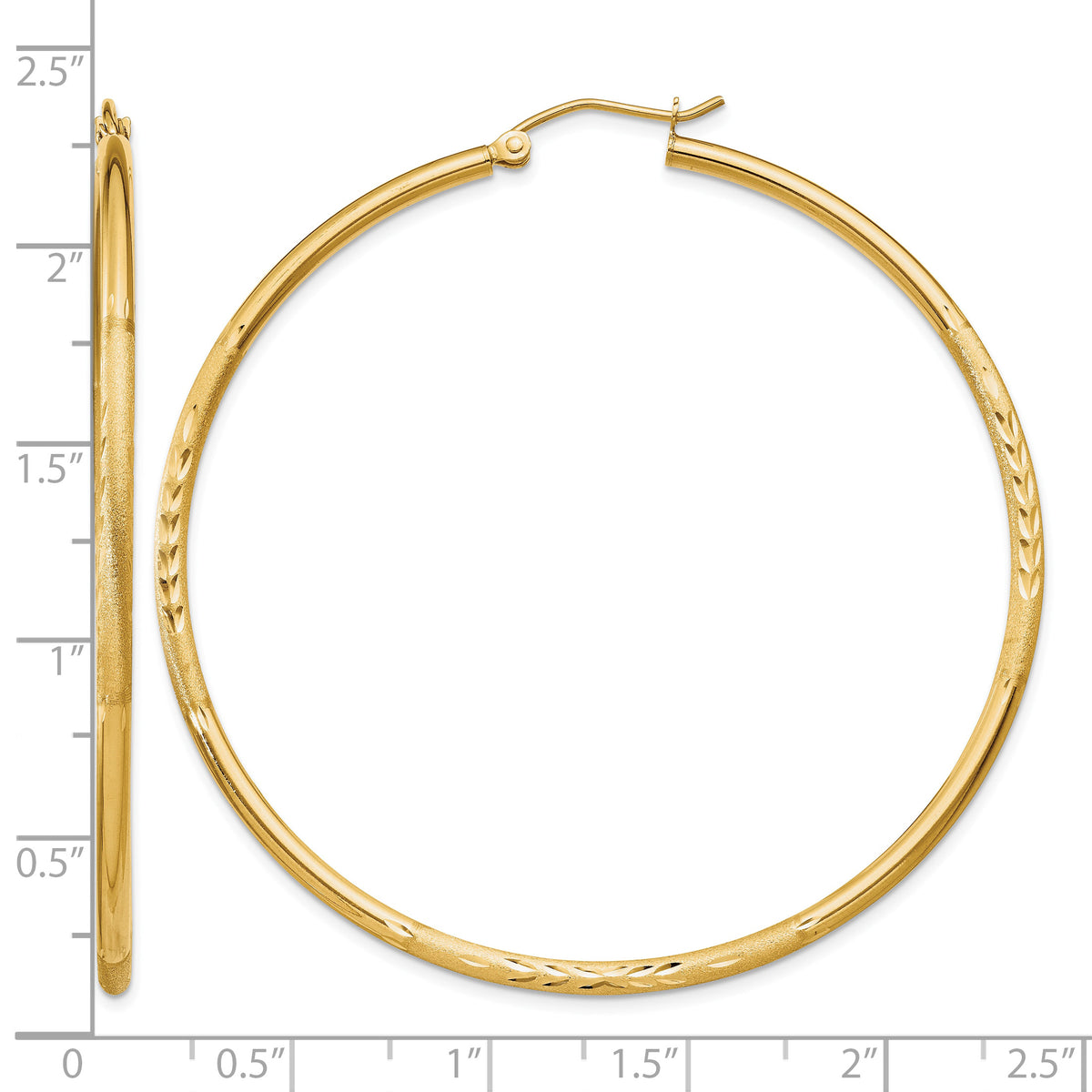 Gold Satin and Diamond-cut Hoop Earrings - 14k Yellow Gold / 2 mm / 55 mm