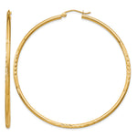 Gold Satin and Diamond-cut Hoop Earrings - 14k Yellow Gold / 2 mm / 60 mm