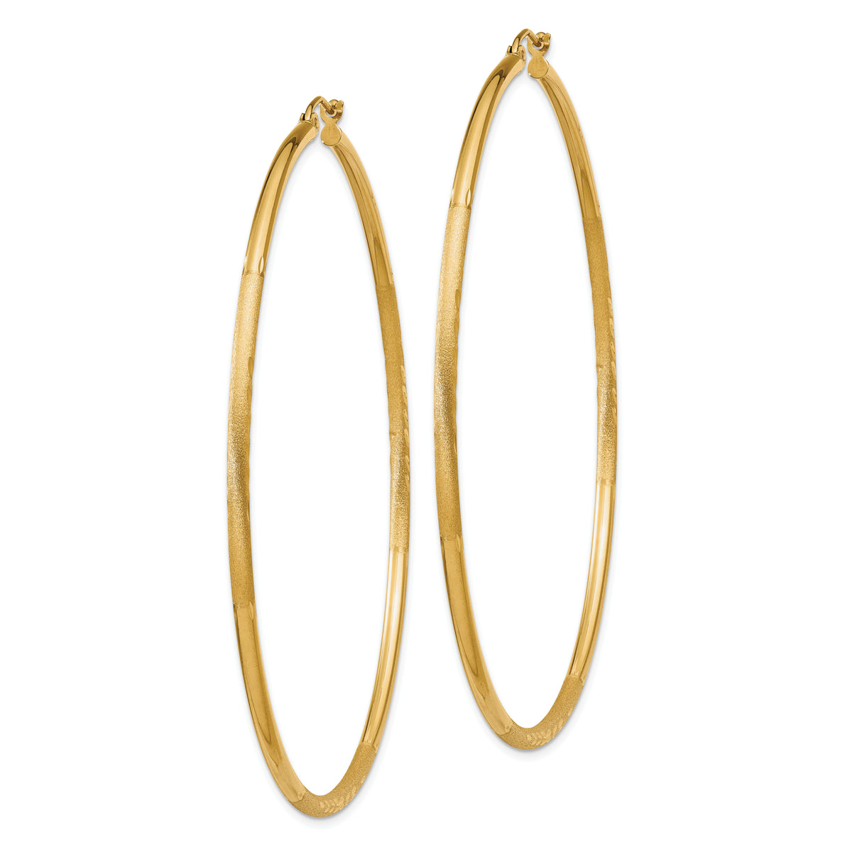 Gold Satin and Diamond-cut Hoop Earrings - 14k Yellow Gold / 2 mm / 65 mm