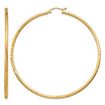 Gold Satin and Diamond-cut Hoop Earrings - 14k Yellow Gold / 2 mm / 65 mm