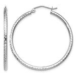 Gold Diamond-cut Classic Hoop Earrings - 14k White Gold / 2 mm / 35 mm