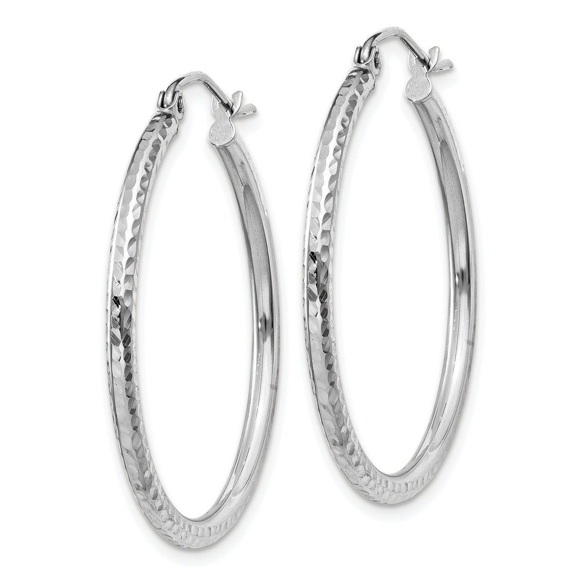 Gold Diamond-cut Classic Hoop Earrings - 14k White Gold / 2 mm / 30 mm, Round