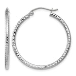 Gold Diamond-cut Classic Hoop Earrings - 14k White Gold / 2 mm / 30 mm, Round