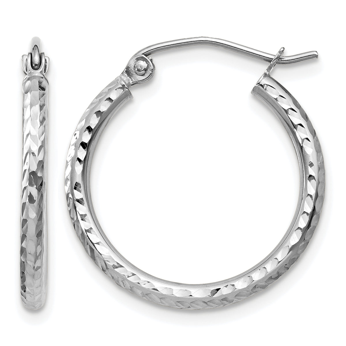 Gold Diamond-cut Classic Hoop Earrings - 14k White Gold / 2 mm / 20 mm