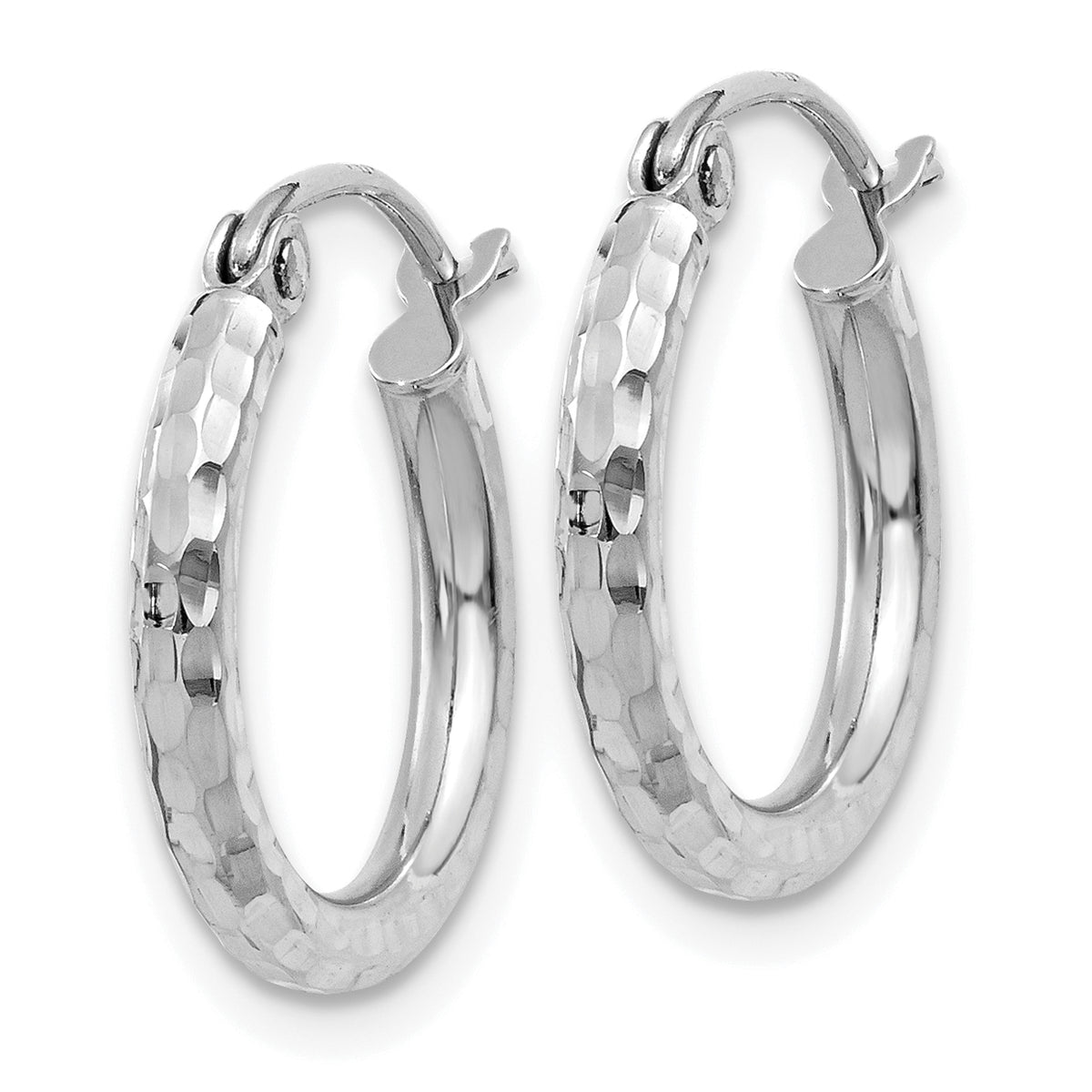 Gold Diamond-cut Classic Hoop Earrings - 14k White Gold / 2 mm / 15 mm