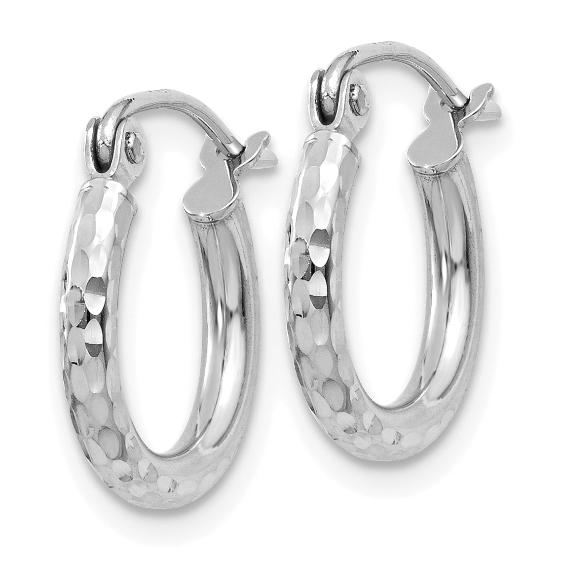 Gold Diamond-cut Classic Hoop Earrings - 14k White Gold / 2 mm / 13 mm