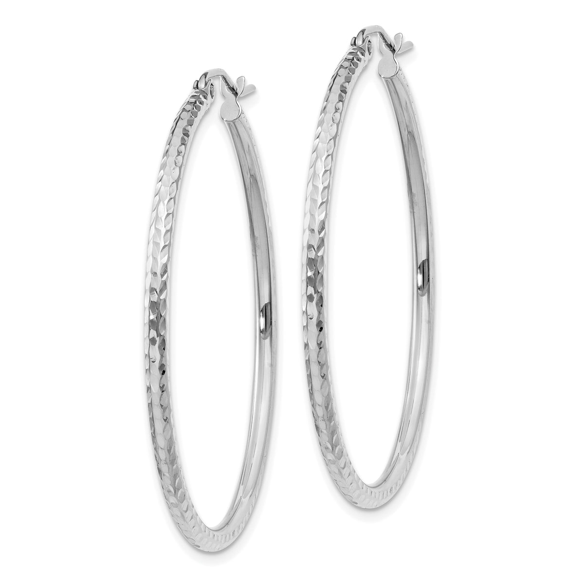 Gold Diamond-cut Classic Hoop Earrings - 14k White Gold / 2 mm / 40 mm