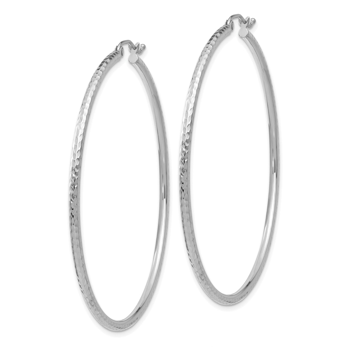 Gold Diamond-cut Classic Hoop Earrings - 14k White Gold / 2 mm / 55 mm