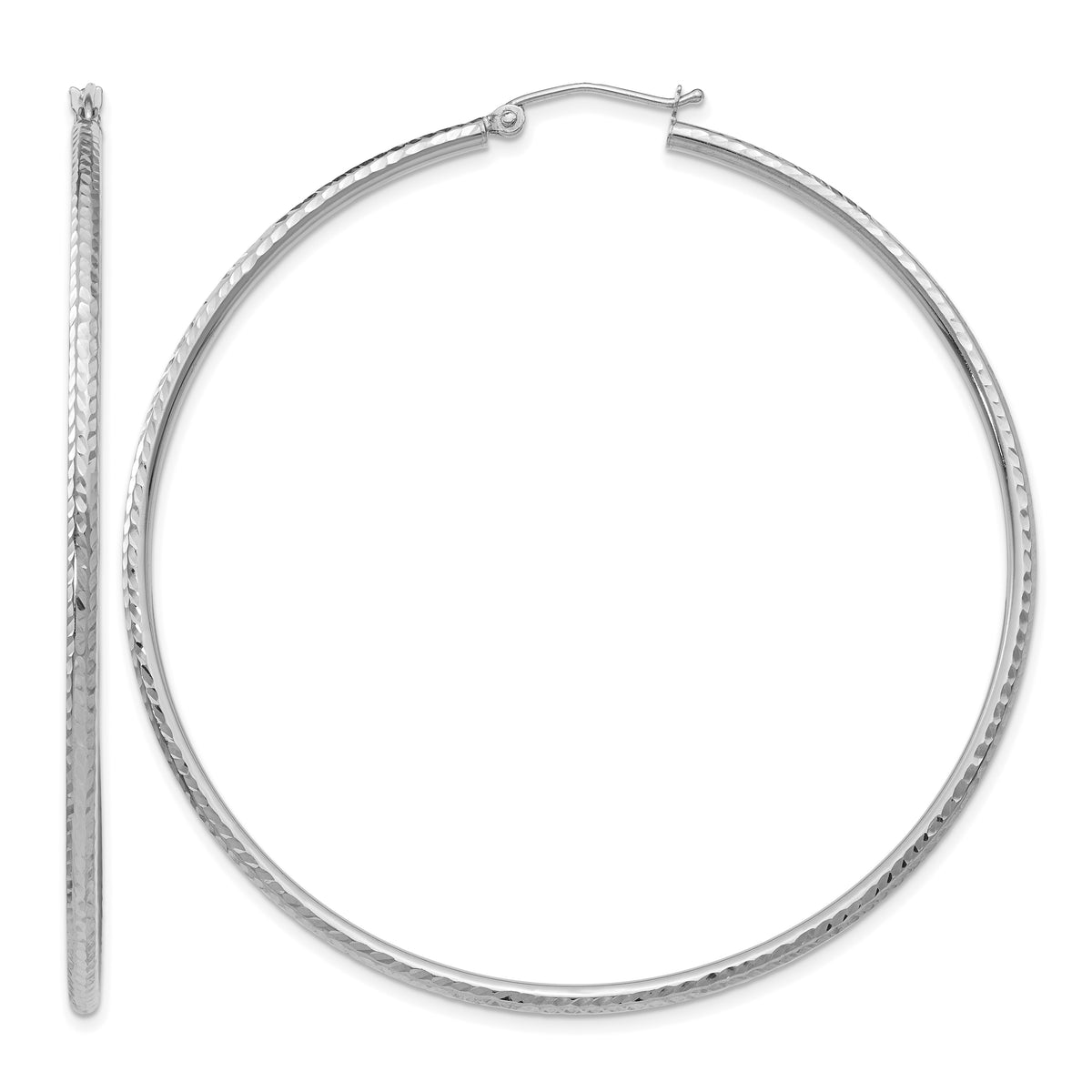 Gold Diamond-cut Classic Hoop Earrings - 14k White Gold / 2 mm / 60 mm