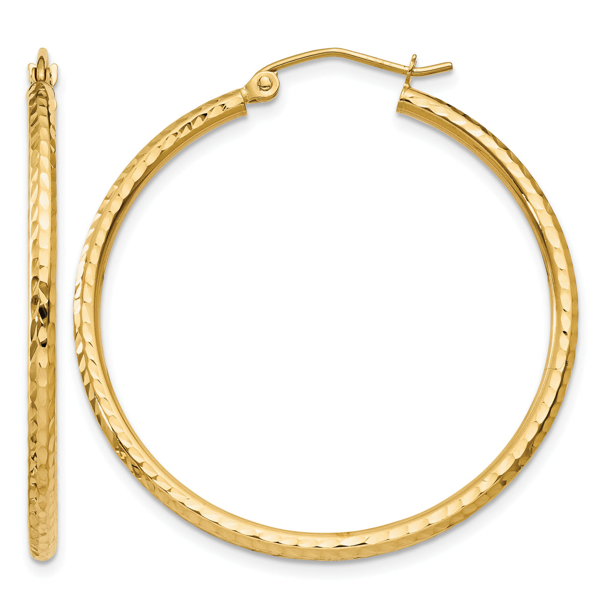 Gold Diamond-cut Classic Hoop Earrings - 14k Yellow Gold / 2 mm / 35 mm