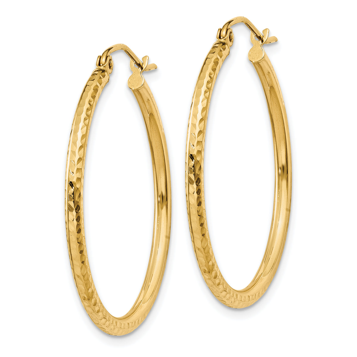 Gold Diamond-cut Classic Hoop Earrings - 14k Yellow Gold / 2 mm / 30 mm, Round