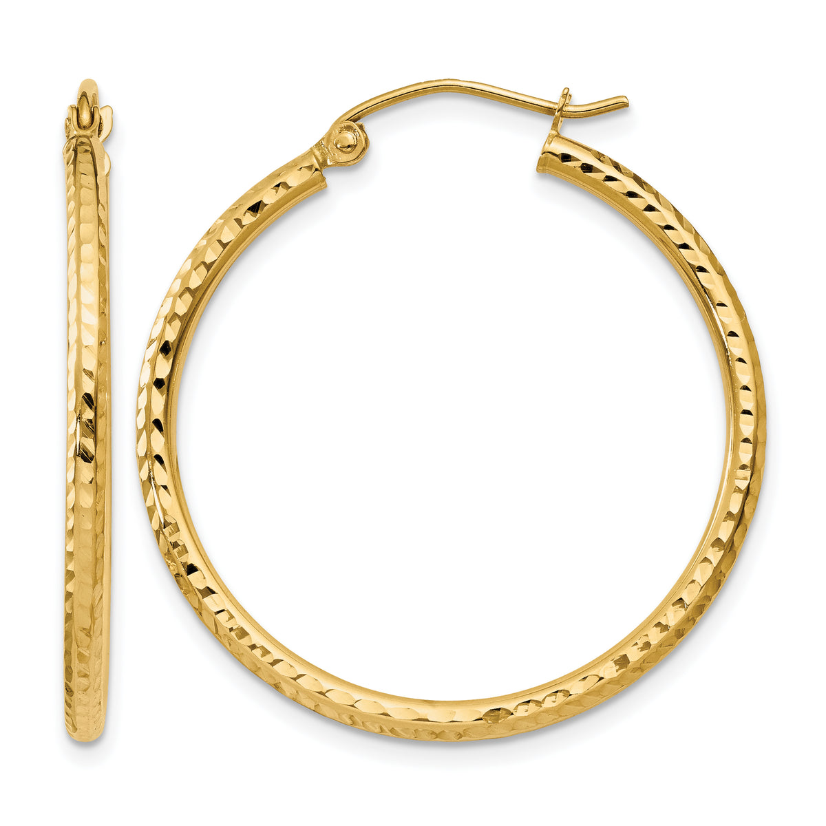 Gold Diamond-cut Classic Hoop Earrings - 14k Yellow Gold / 2 mm / 30 mm, Round