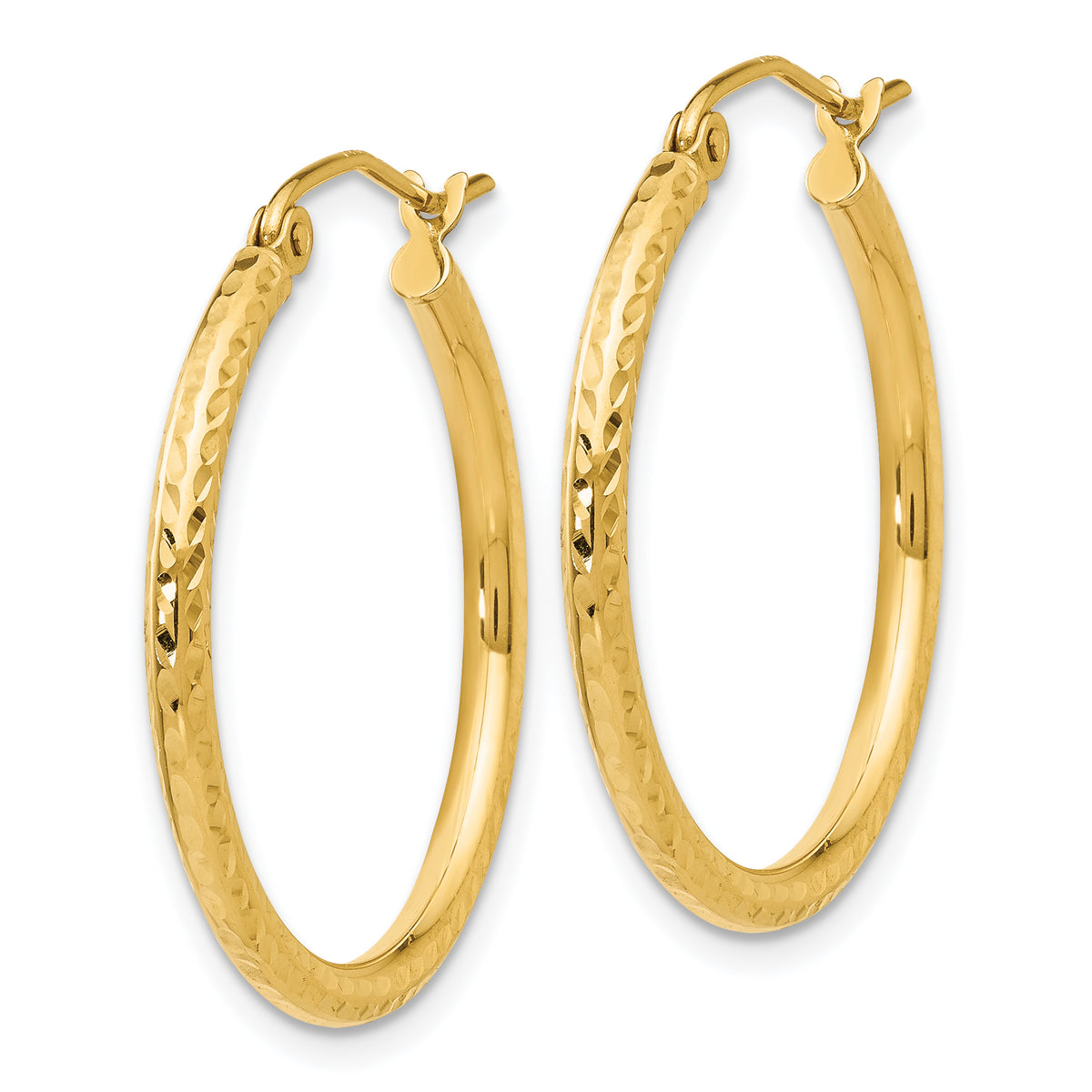 Gold Diamond-cut Classic Hoop Earrings - 14k Yellow Gold / 2 mm / 25 mm