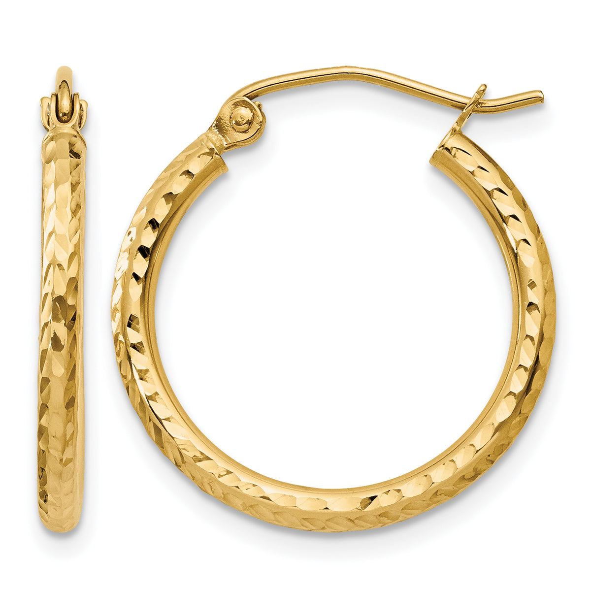 Gold Diamond-cut Classic Hoop Earrings - 14k Yellow Gold / 2 mm / 20 mm
