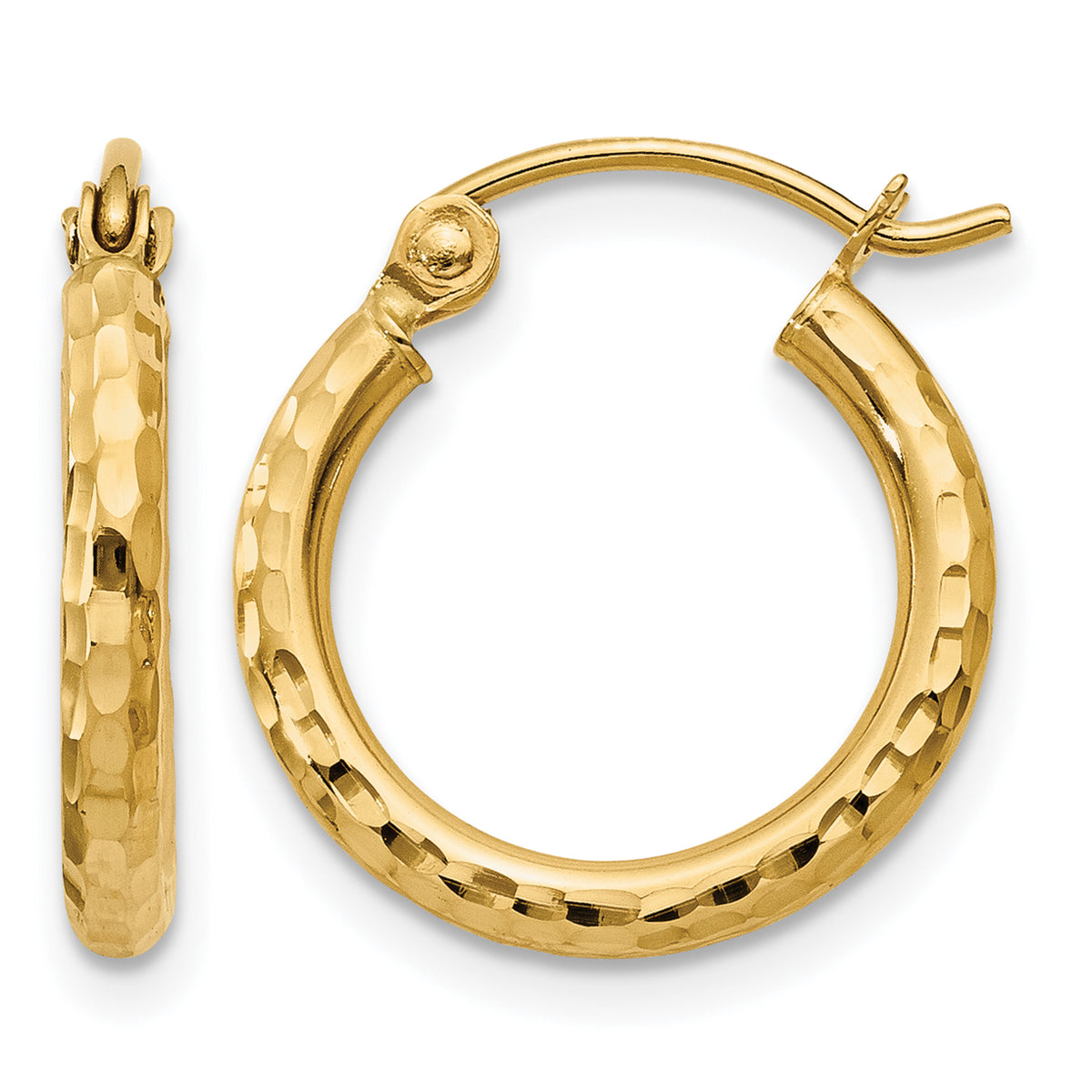 Gold Diamond-cut Classic Hoop Earrings - 14k Yellow Gold / 2 mm / 15 mm