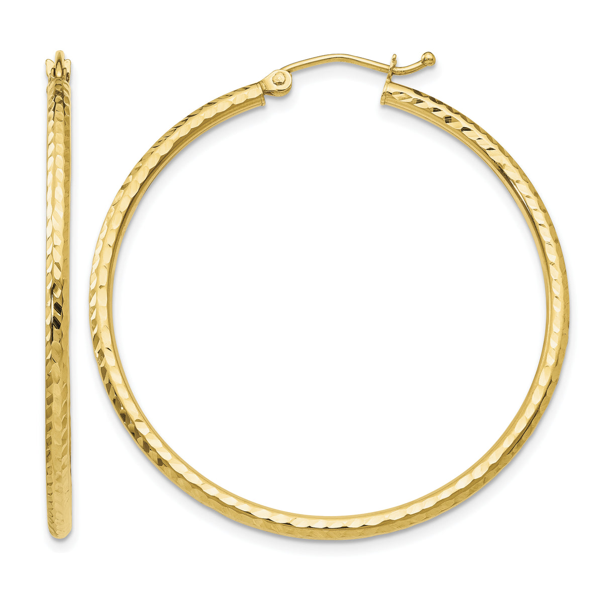 Gold Diamond-cut Classic Hoop Earrings - 14k Yellow Gold / 2 mm / 40 mm
