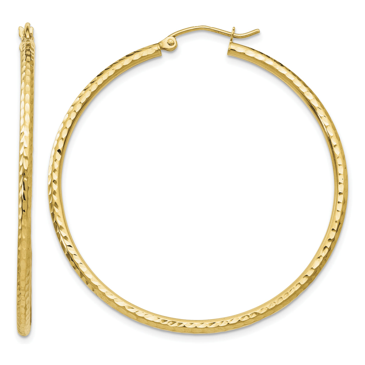Gold Diamond-cut Classic Hoop Earrings - 14k Yellow Gold / 2 mm / 45 mm