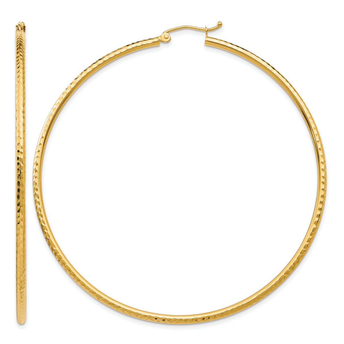 Gold Diamond-cut Classic Hoop Earrings - 14k Yellow Gold / 2 mm / 65 mm