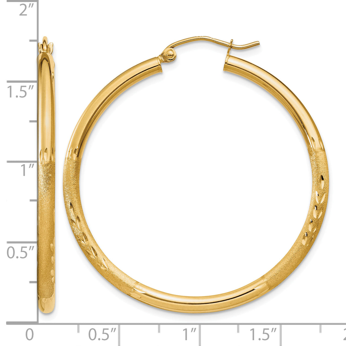 Gold Satin and Diamond-cut Hoop Earrings - 14k Yellow Gold / 2.5 mm / 38 mm