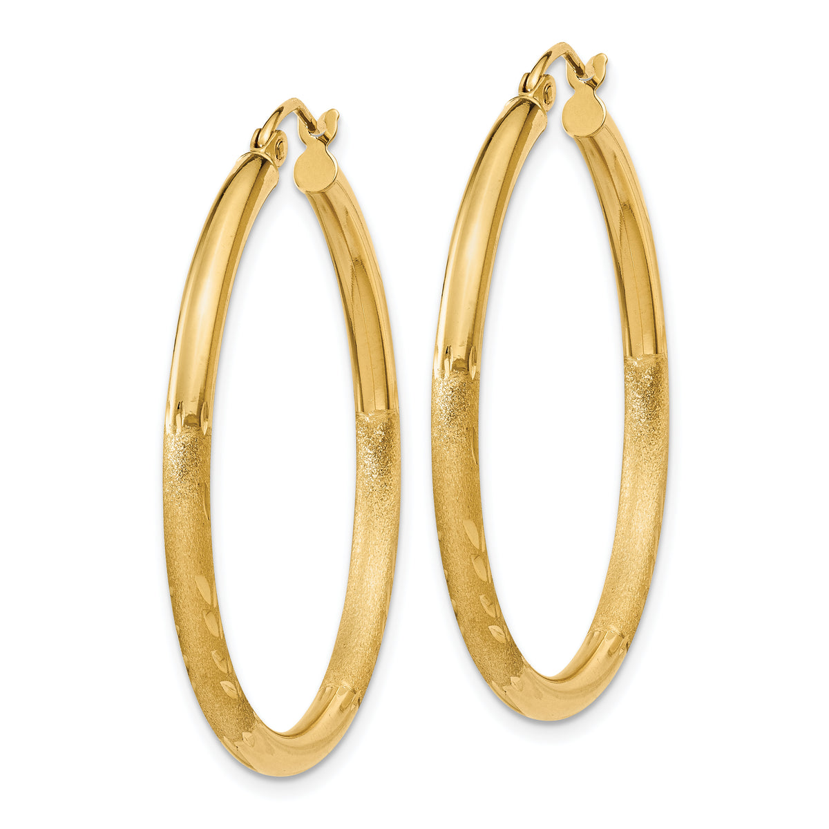 Gold Satin and Diamond-cut Hoop Earrings - 14k Yellow Gold / 2.5 mm / 30 mm