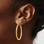 Gold Satin and Diamond-cut Hoop Earrings - 14k Yellow Gold / 2.5 mm / 30 mm