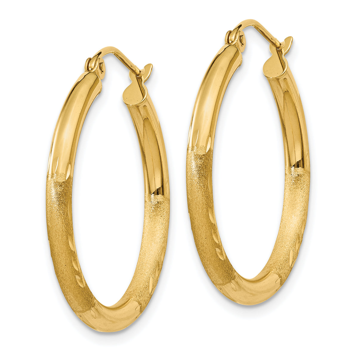 Gold Satin and Diamond-cut Hoop Earrings - 14k Yellow Gold / 2.5 mm / 24 mm