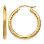 Gold Satin and Diamond-cut Hoop Earrings - 14k Yellow Gold / 2.5 mm / 24 mm