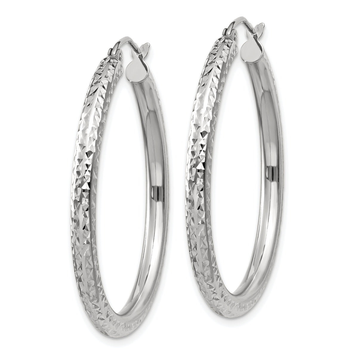 Gold Diamond-cut Classic Hoop Earrings - 14k White Gold / 3 mm / 35 mm