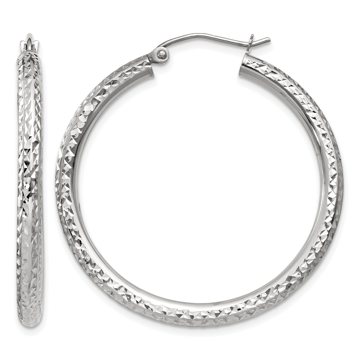 Gold Diamond-cut Classic Hoop Earrings - 14k White Gold / 3 mm / 35 mm