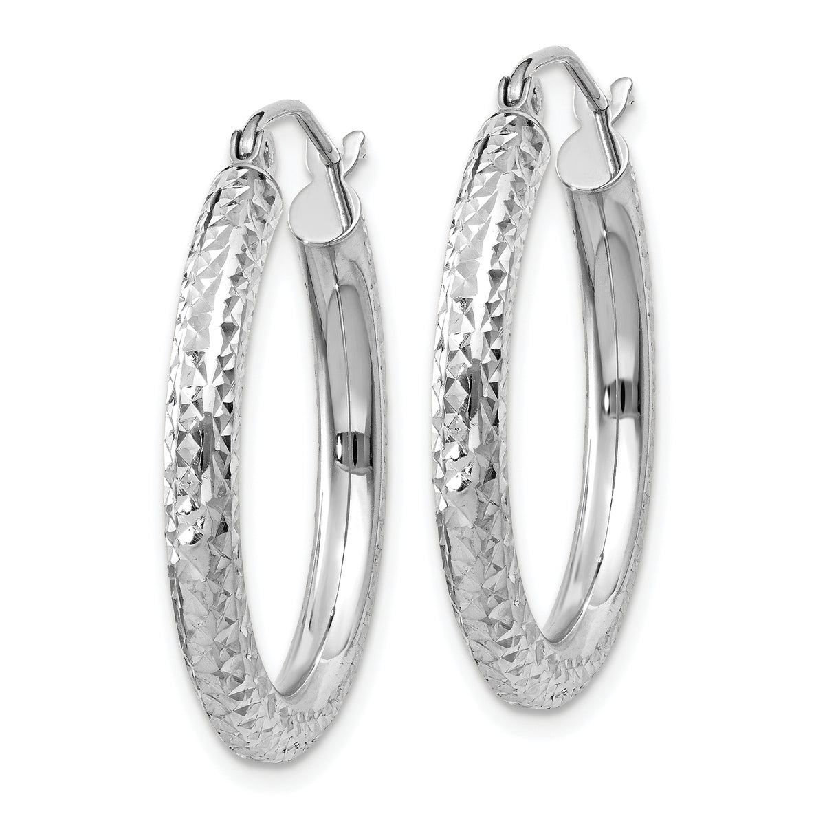 Gold Diamond-cut Classic Hoop Earrings - 14k White Gold / 3 mm / 25 mm