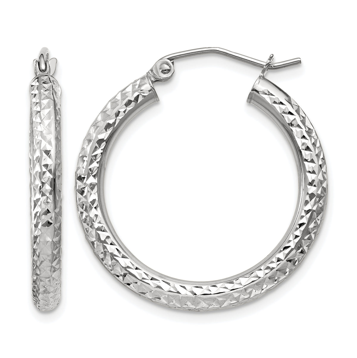 Gold Diamond-cut Classic Hoop Earrings - 14k White Gold / 3 mm / 25 mm