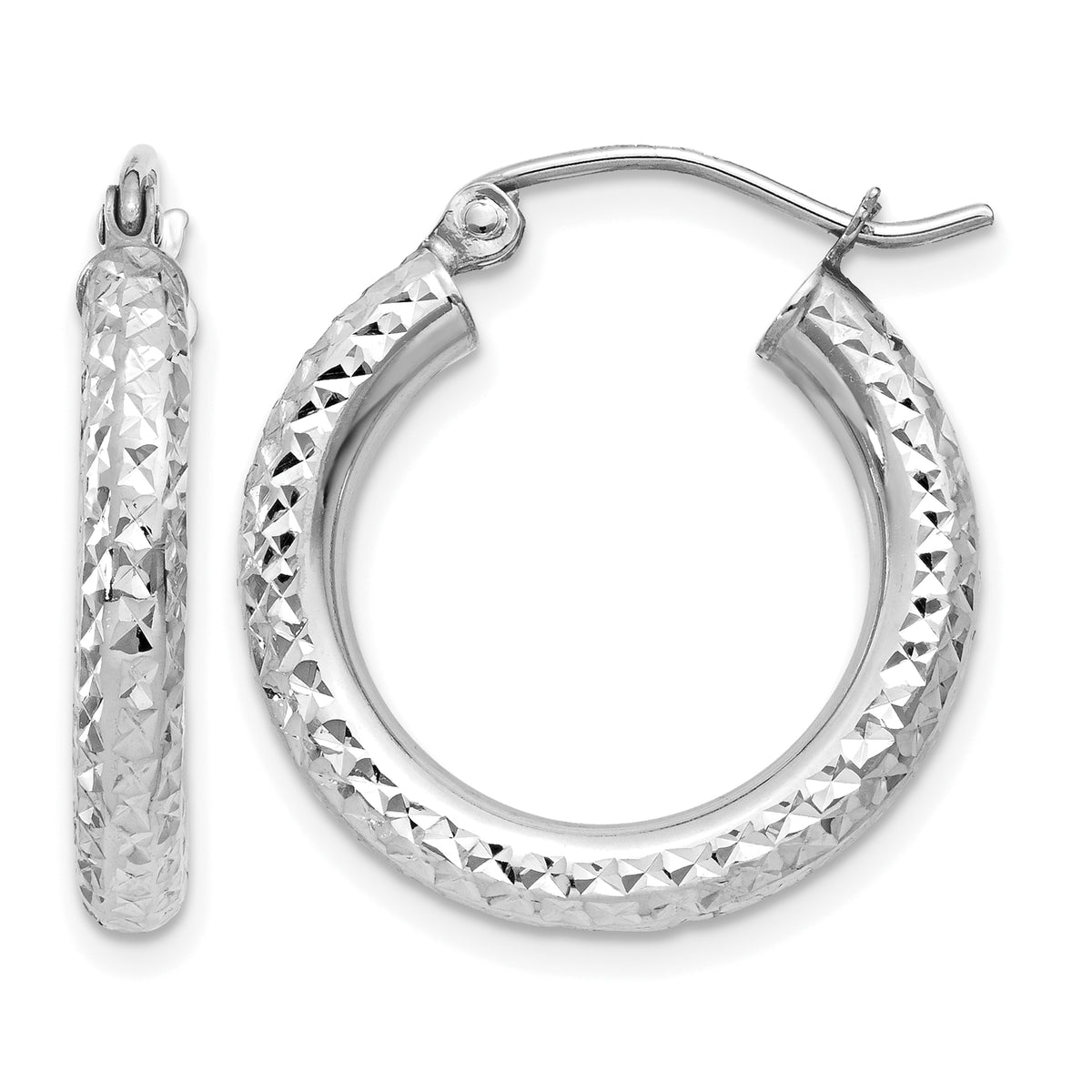 Gold Diamond-cut Classic Hoop Earrings - 14k White Gold / 3 mm / 20 mm