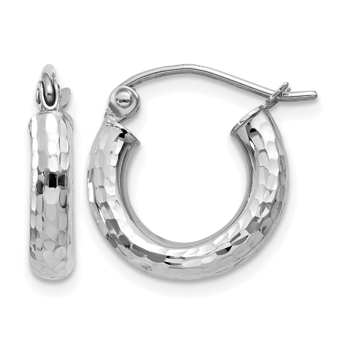 Gold Diamond-cut Classic Hoop Earrings - 14k White Gold / 3 mm / 14 mm
