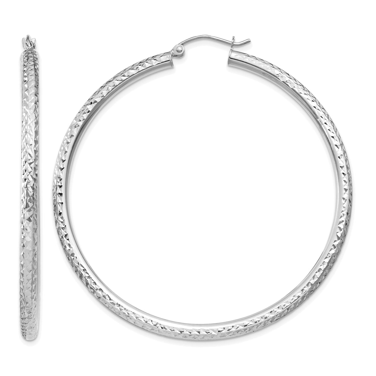 Gold Diamond-cut Classic Hoop Earrings - 14k White Gold / 3 mm / 55 mm