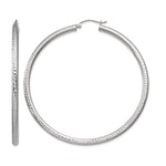 Gold Diamond-cut Classic Hoop Earrings - 14k White Gold / 3 mm / 60 mm
