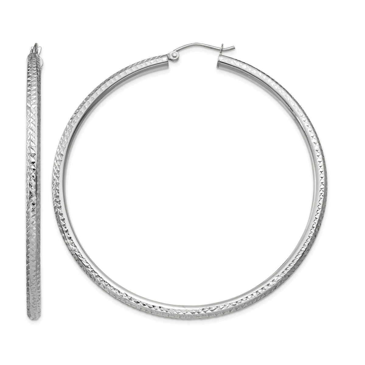 Gold Diamond-cut Classic Hoop Earrings - 14k White Gold / 3 mm / 60 mm