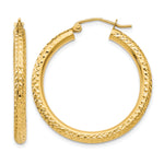 Gold Diamond-cut Classic Hoop Earrings - 14k Yellow Gold / 3 mm / 30 mm, Round