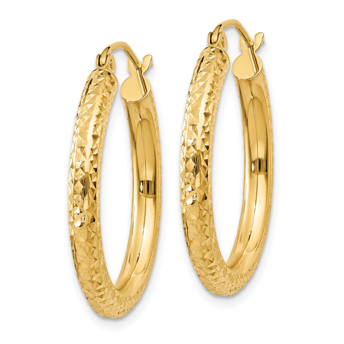 Gold Diamond-cut Classic Hoop Earrings - 14k Yellow Gold / 3 mm / 25 mm