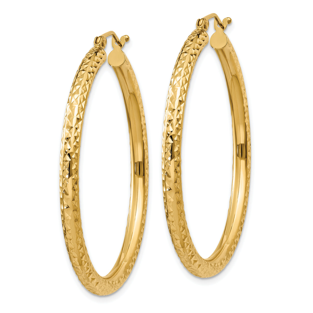 Gold Diamond-cut Classic Hoop Earrings - 14k Yellow Gold / 3 mm / 40 mm