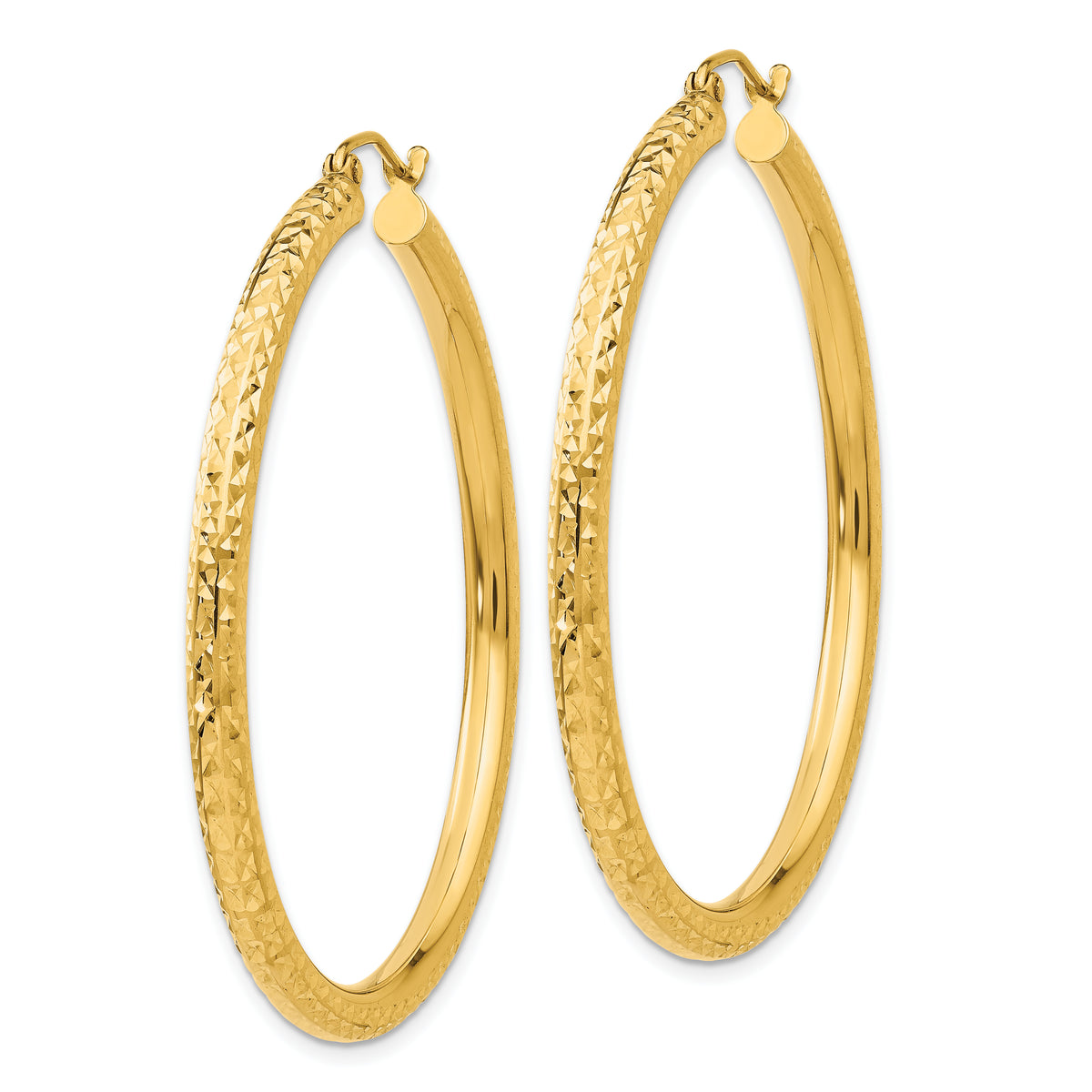 Gold Diamond-cut Classic Hoop Earrings - 14k Yellow Gold / 3 mm / 45 mm